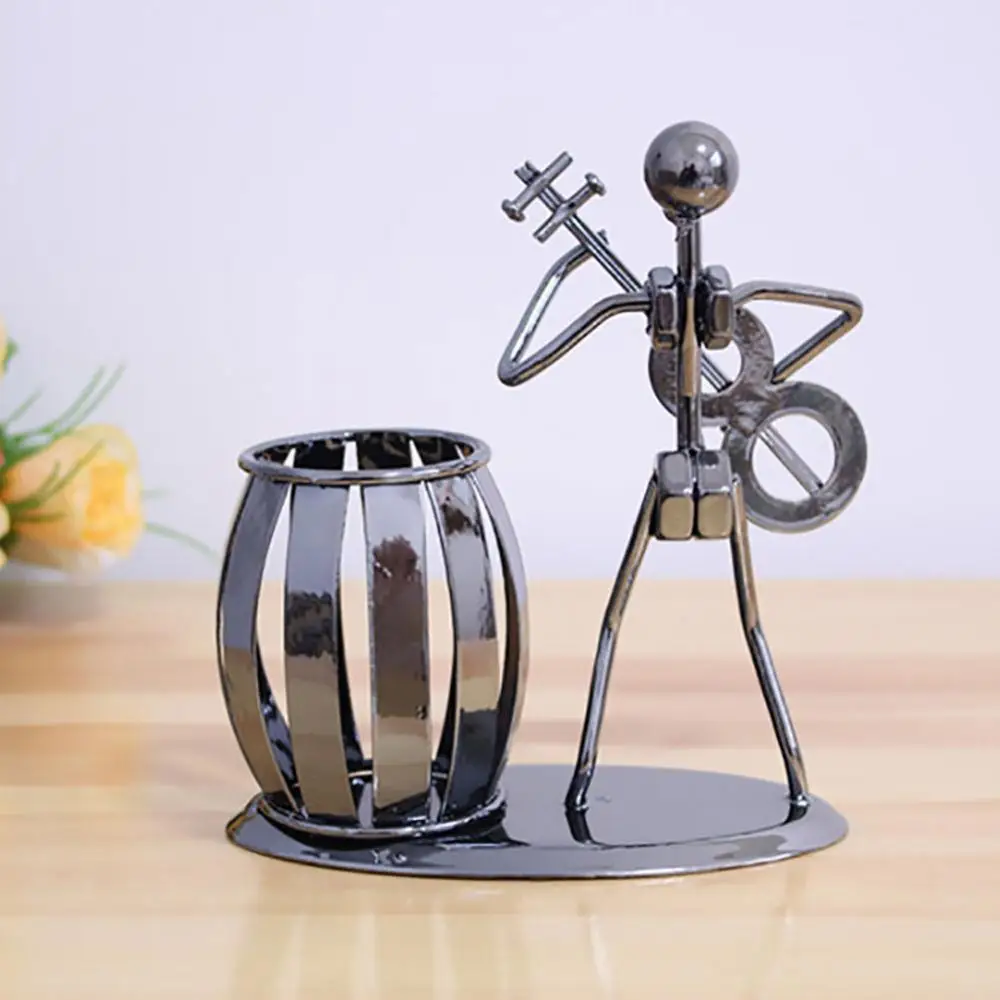 Rock Men Music Figurine Vintage Guitar Bass Violin Rocker Pencil Pen Holder Home Decor Desktop Office Stationery Pens Storage