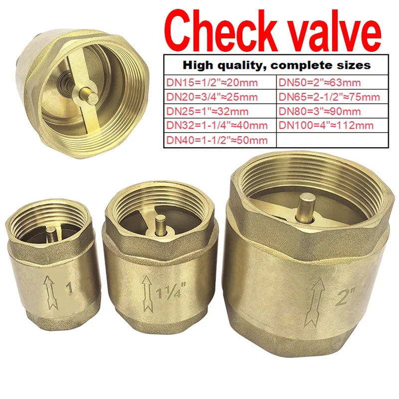 DN15~DN100 Brass Thickened Anti-reverse Water Check Valve Pipe Thread Plain Inside Screw Spring Swing Vertical Check Valve