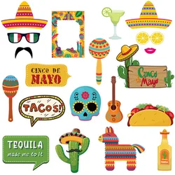 20Pcs Fiesta Mexican Party Cinco De Mayo Photo Booth Props for Mexican Cactus Taco Theme Party Decoration Birthday Party Supply