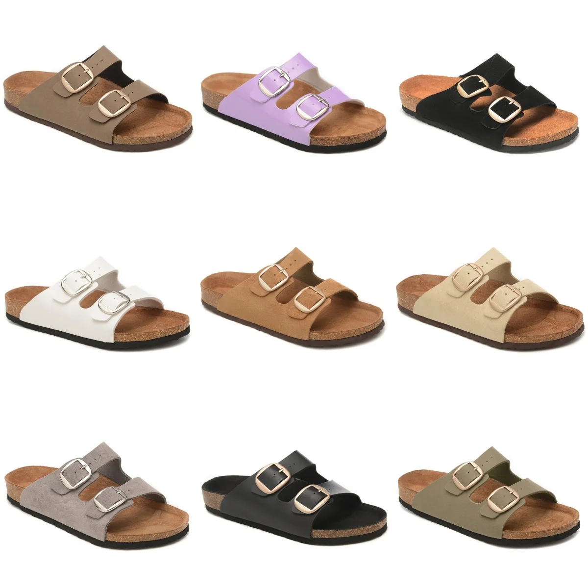 Luxury designer brand Arizona sandals men frosted cow hide slippers cork sole with big buckles women beach sandals with shoebox