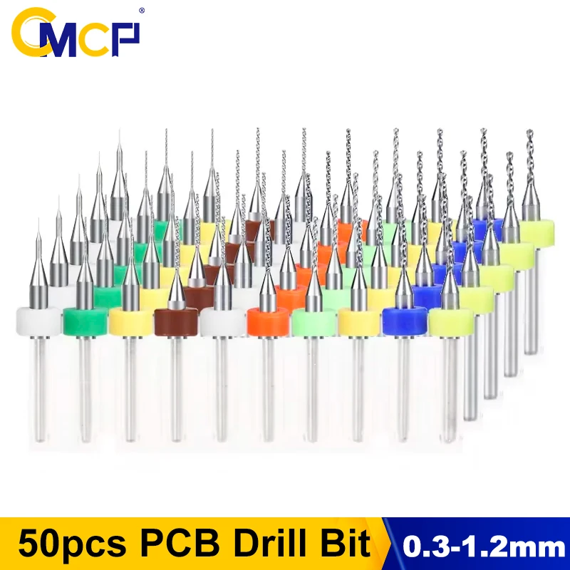 

CMCP PCB Drill Bit 50pcs 0.3-1.2mm Carbide Drill Bit For Drilling PCB Circuit Board 1/8'' Shank Micro Drill Bit Set