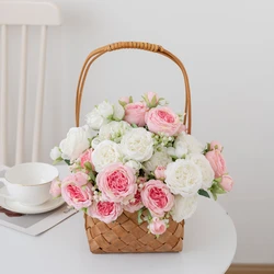 1/3PCS Artificial Flowers Silk Peony Bouquets Scrapbooking Wedding Wreaths Fake White Roses Vase Home Bridal Bouquets Decoration