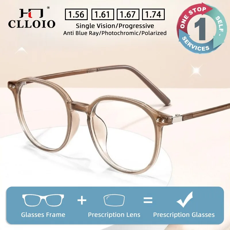 CLLOIO ملابس يومية مريحة TR90 نظارات طبية الضوء الأزرق حجب قصر النظر المستديرة نظارات للقراءة النظارات التقدمية #1