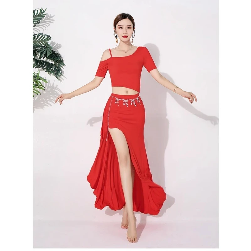 

Customized Belly Dance Costumes 2025 New Set Practice Clothes Summer Sexy Modal Tops Long Dress Waist Chain Oriental Dance Dress