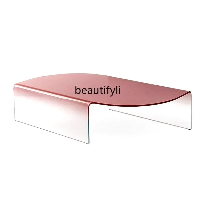 

S Italian minimalist acrylic coffee table art creative light luxury glass edge coffee table