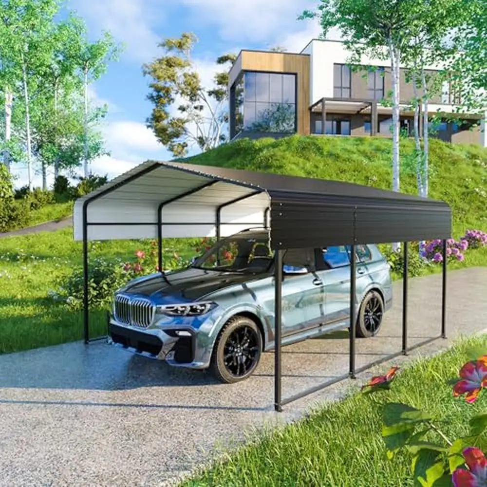 Heavy Duty 10*15FT Metal Carport Canopy Galvanized Steel Roof Shelter Outdoor Garage Boat Car Waterproof Patio Party Safe Easy