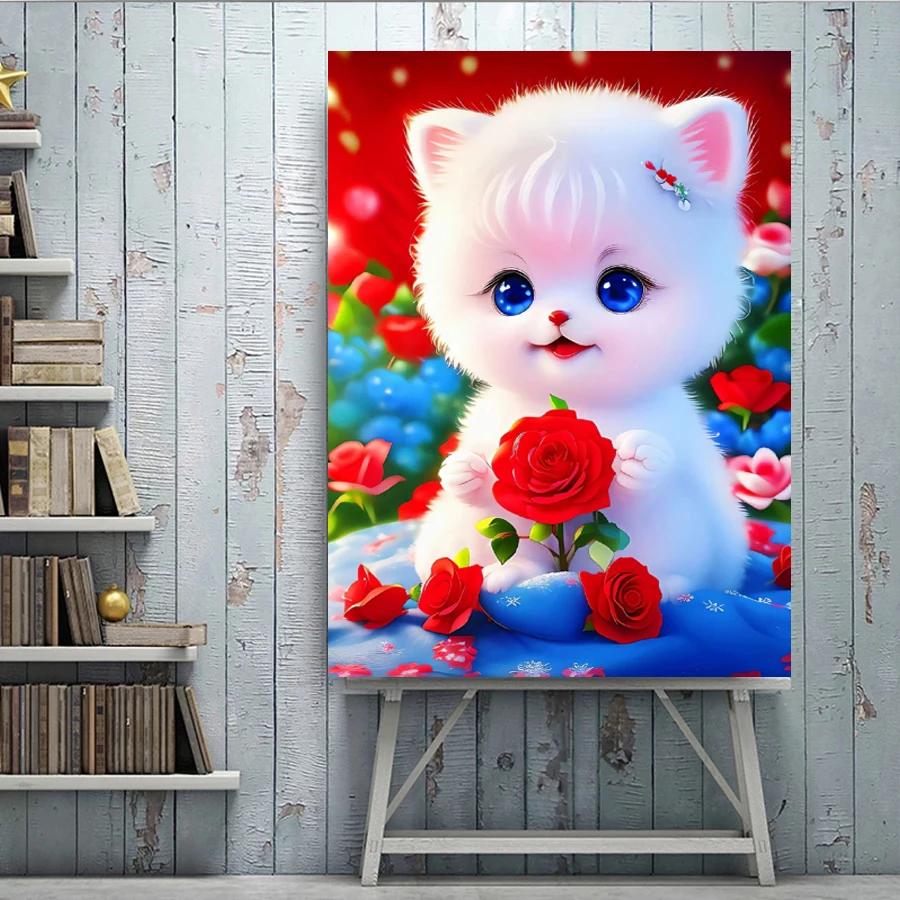 2023 New Diamond Mosaic Cute Kittens Diamond Painting Animal Flower Embroidery Cat Scenery Full Kits Holiday Gifts Home Decor