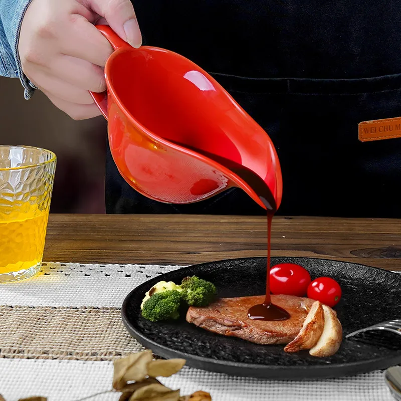 Salsera de Cerámica Vintage con Boquilla, para Salsas de Carne, Pimienta Negra y Tomate, Utensilio de Mesa para Restaurantes Occidentales