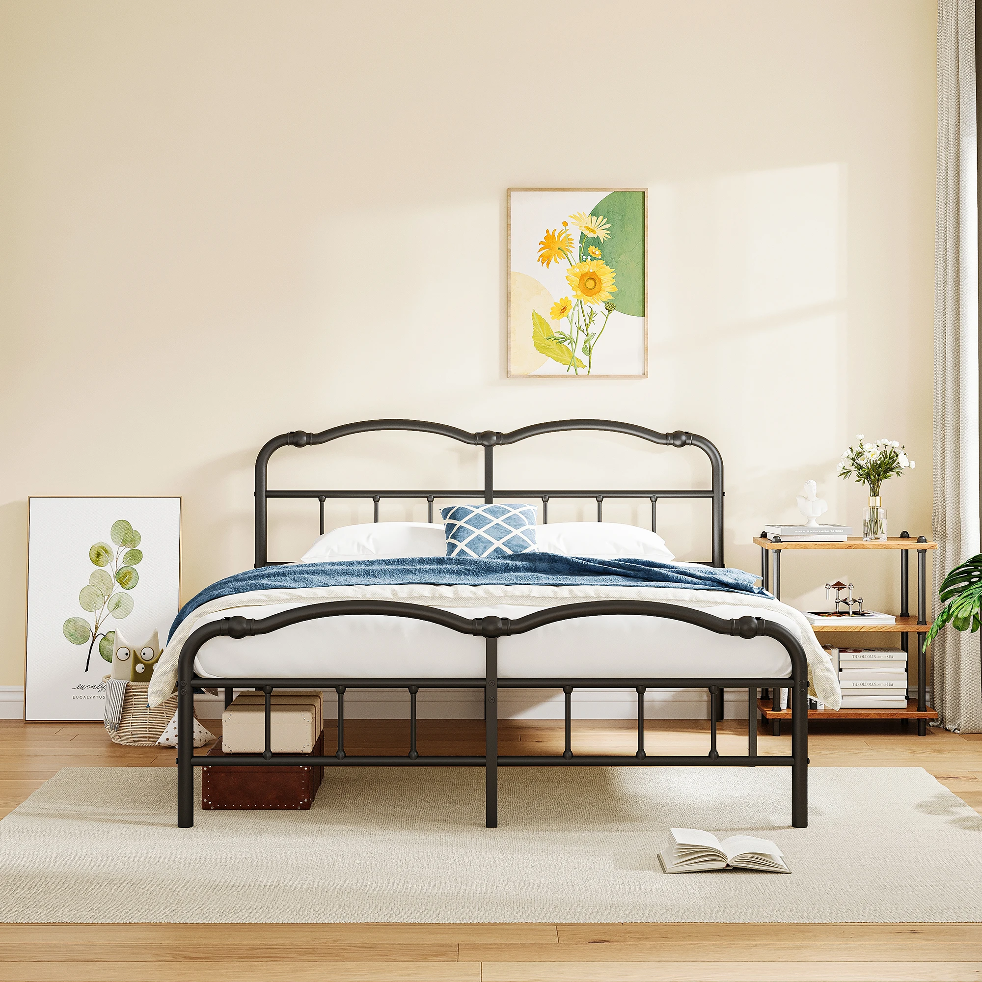 ZIYOO Cal-king Platform Metal Bed Frame with Headboard and Footboard,Vintage Victorian Style , No Box Spring Required