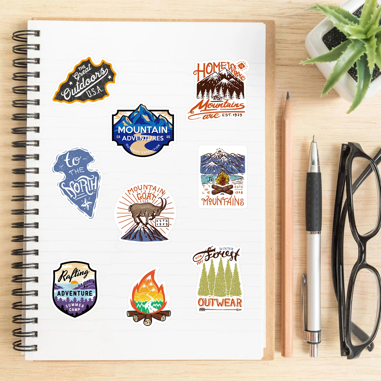 10/24/48pcs Outdoor Camping Graffiti Stickers Cartoon for Hiking Travel Luggage Phone Water Bottle Skateboard Motorcycle Car