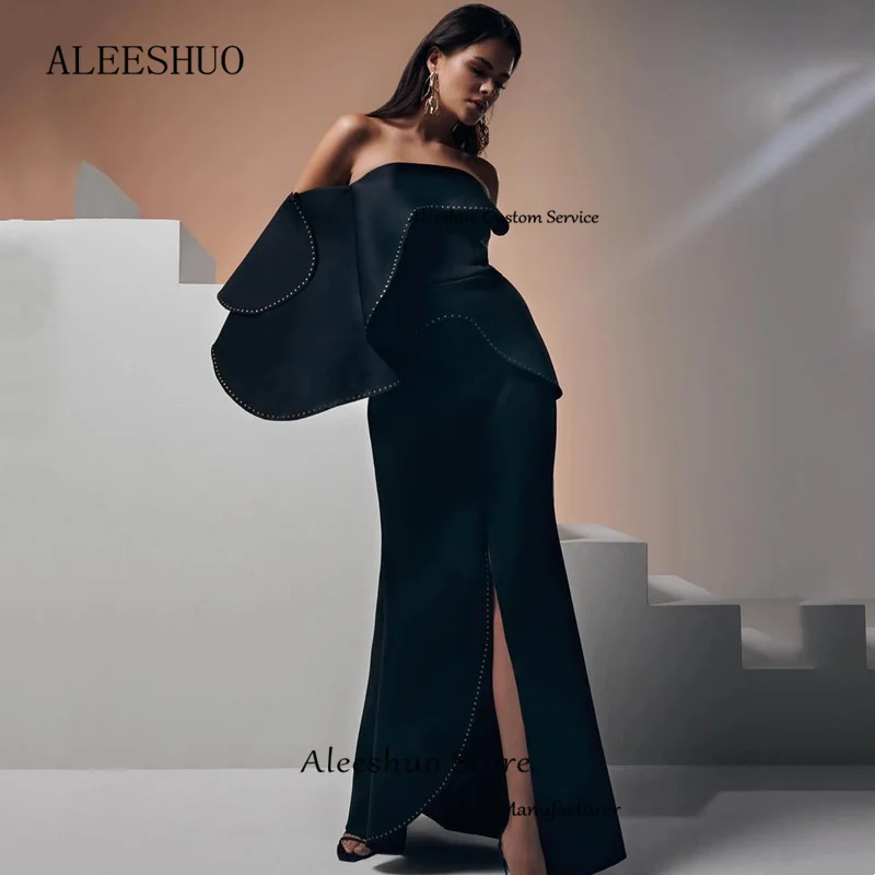 Aleeshuo-vestidos de baile preto sereia para mulheres, vestidos de festa sem alças, vestido de um ombro, moderno, 2024