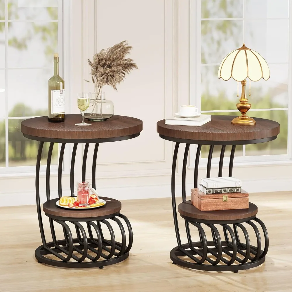 

two-tier vintage-style side table set for living room and bedroom with arc design
