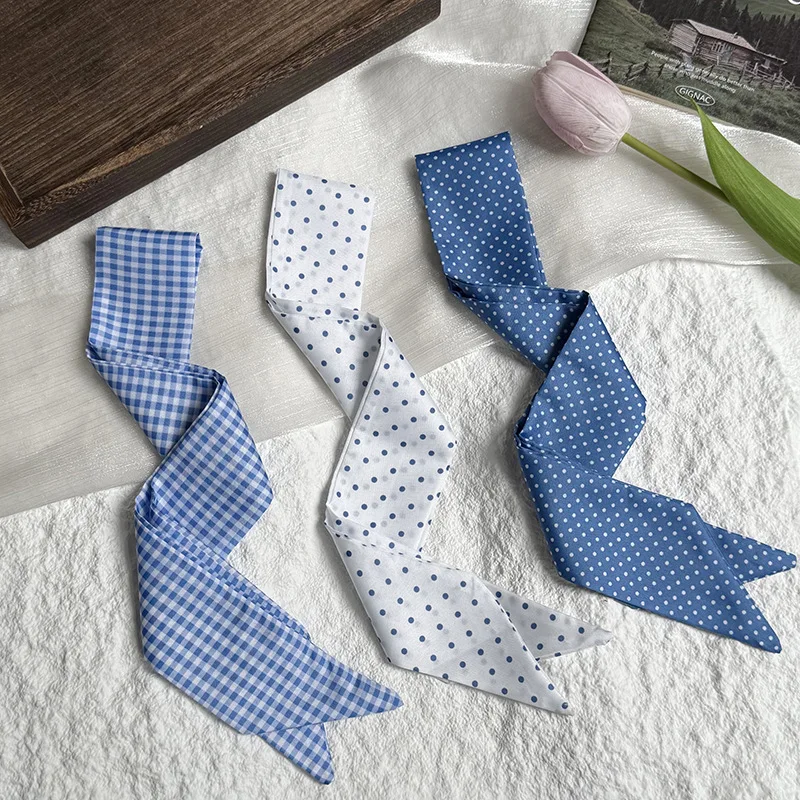 

4Colors Blue Long Silk Scarf Women Fresh Ribbons for Hair Bandanna Bag Tie Neck Scarf Necklace Accessory Decorative Sash