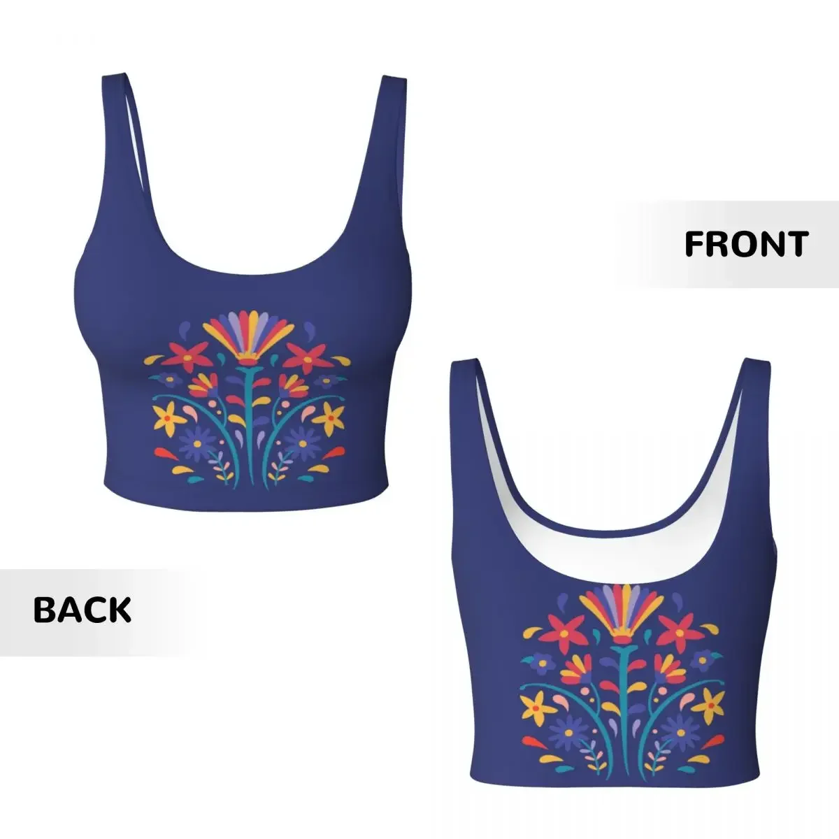 Aangepaste Mexicaanse Otomi bloemensamenstelling kunst High Impact sportbeha's Folk bloemen patroon naadloze training Running Crop Tank Tops