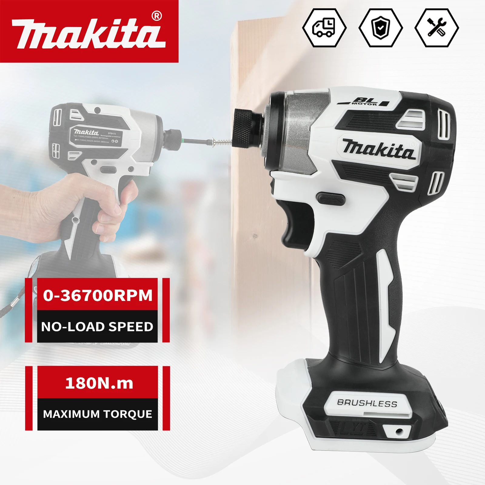 

Бесщеточная дрель Makita 18V DTD173 белого цвета, 180 Нм, для дома и DIY, электрическая, для дерева/болтов/Т-образного режима работы