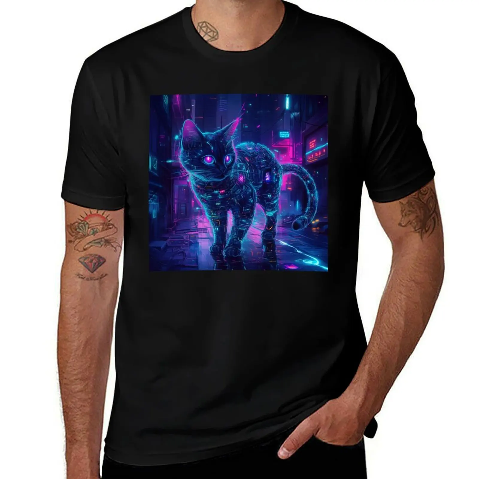 

Cyberpunk Cat T-Shirt boys animal print summer top vintage clothes anime t shirts t shirts men