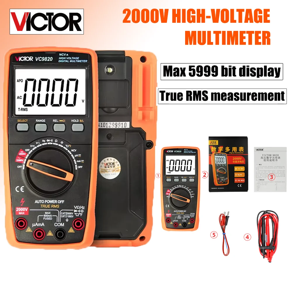 

VC9820 2000V High-Voltage Multimeter - True RMS NCV 5999 Counts, 42mm Large Display with Backlight, AC/DC Digital Tester