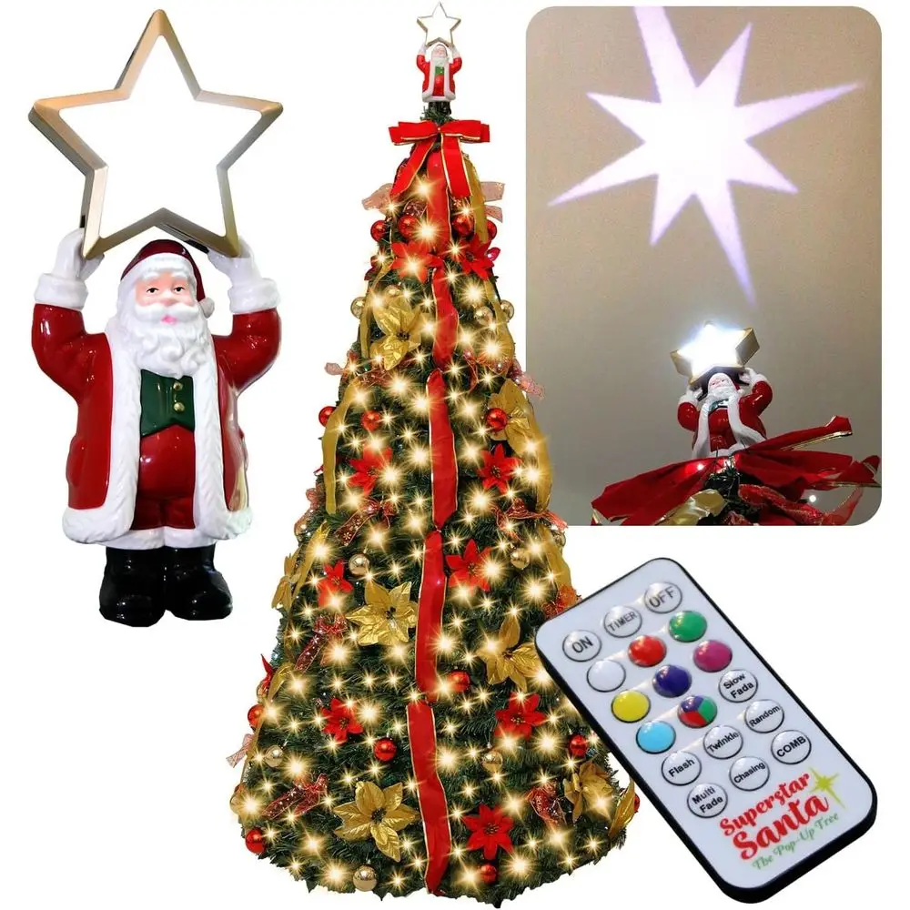 

Рождественская елка Signature Series, 7 футов, предварительно украшенная 300 светодиодными лампочками, с проекцией «Северная звезда», легко раскладывается, полностью декорирована, 7 цветов.