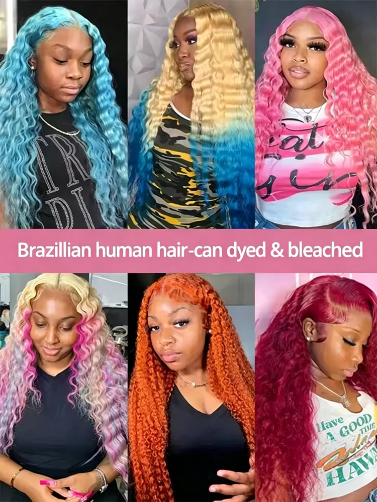 Deep Wave 13x6 HD Lace Frontal Human Hair Wig 30 40 Inch Curly 613 Honey Blonde Water Wave 13x4 Lace Front Wigs For Women 250% view 5