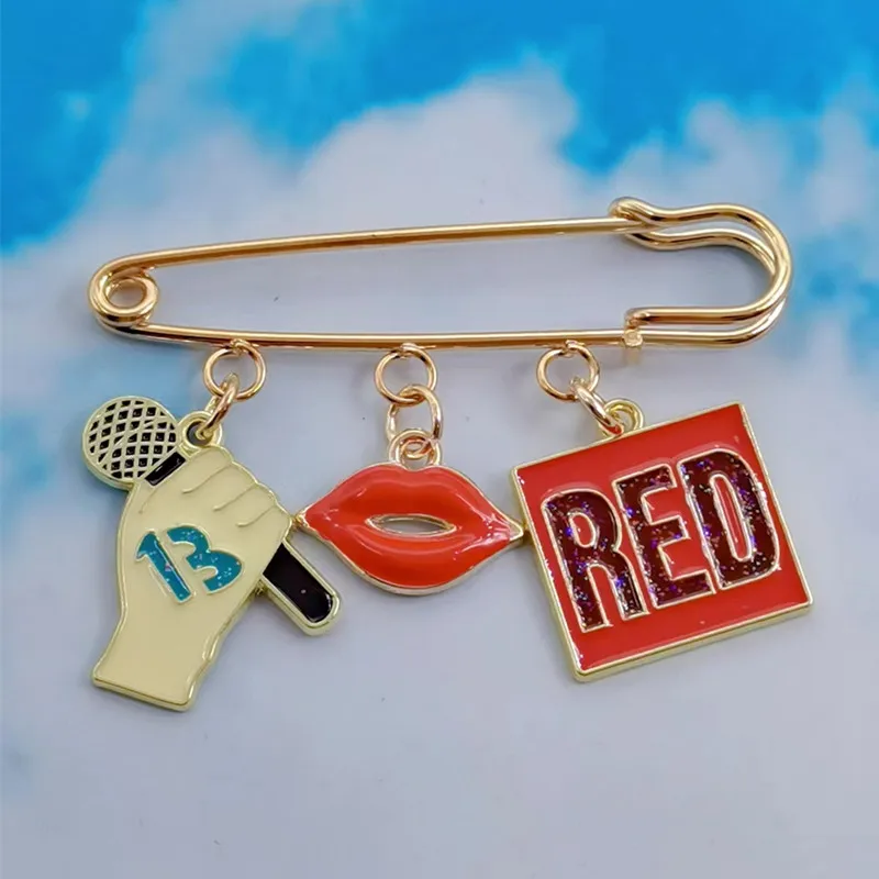 Red lip microphone enamel alloy charm brooch for European and American celebrity singing microphone DIY pin making gift