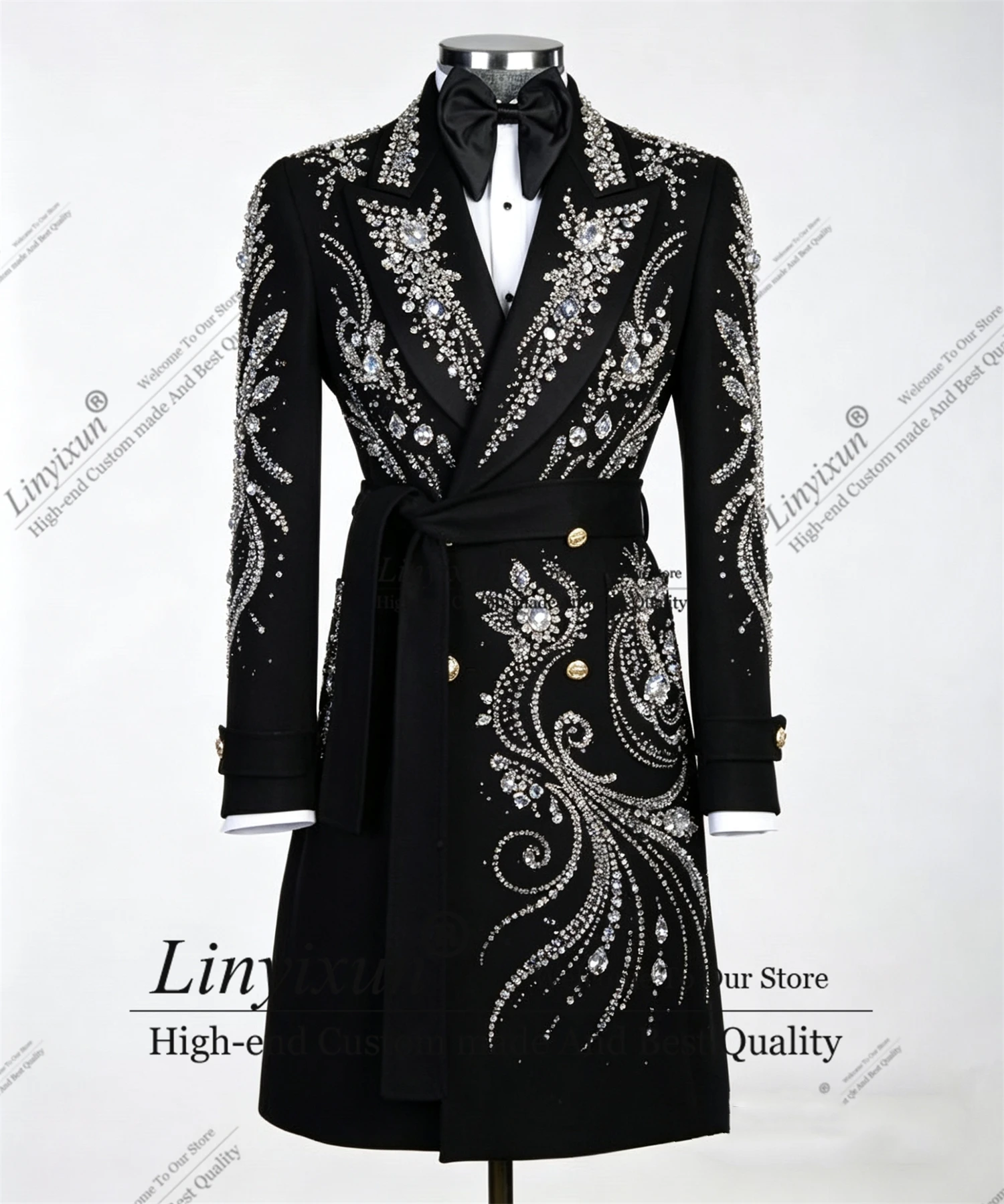 Shiny Crystal Beaded Men Suits Customized Long Coat Wedding Party Tuxedo 1Pieces Groom Male Blazers ropa hombre veste homme luxe