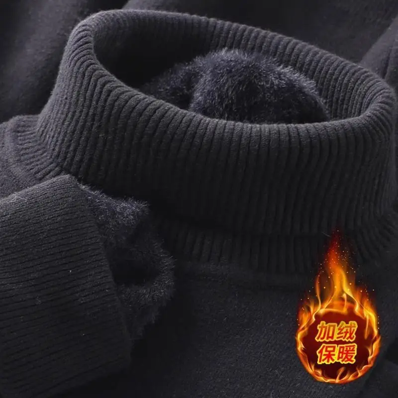 1pcs Men Anti-pilling High Quality Knitted Turtleneck Sweater Thick Velvet Slim Fit Long Sleeve Pullover Solid Trend Men Clothes