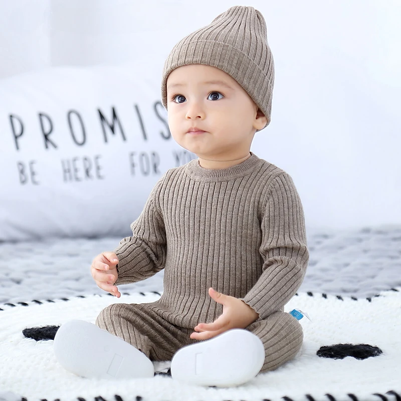 3pcs Sweater Sets Baby Boy Clothes Sets Kids Boys Girls Autumn Winter Knit Clothing Suit Newborn Toddler Outfits Tops Hat Pants