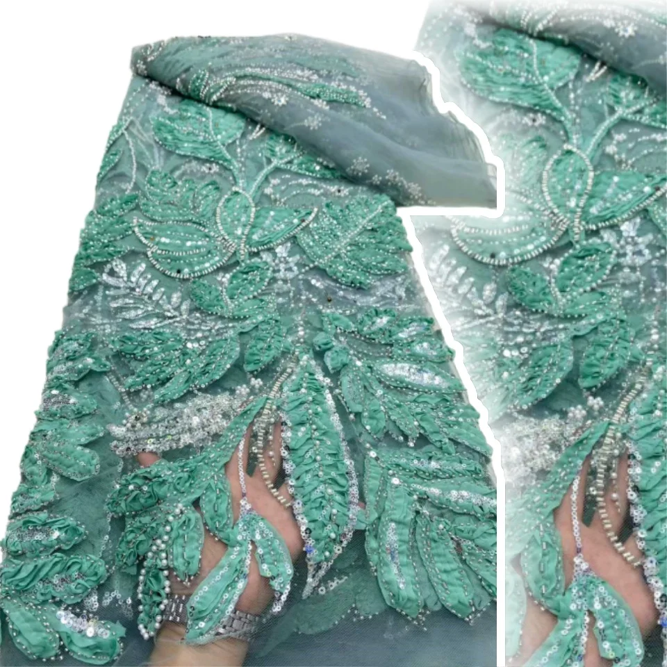 

Latest African Sequins Lace Fabric High Quality Embroidery 3D French Flower Beads Nigerian Net Lace for Wedding Party Dress 1240