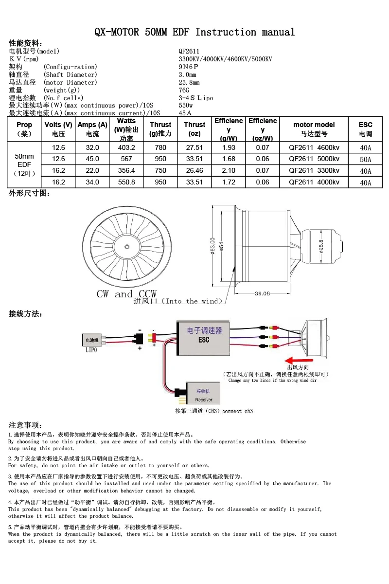 QX-MOTOR 50mm EDF QF2611 QF2611PRO 12-Blatt-Impeller mit 3300KV/ 4000KV /4600KV/ 5000KV bürstenlosem Motor für RC-Jet-Flugzeuge – Detail 2
