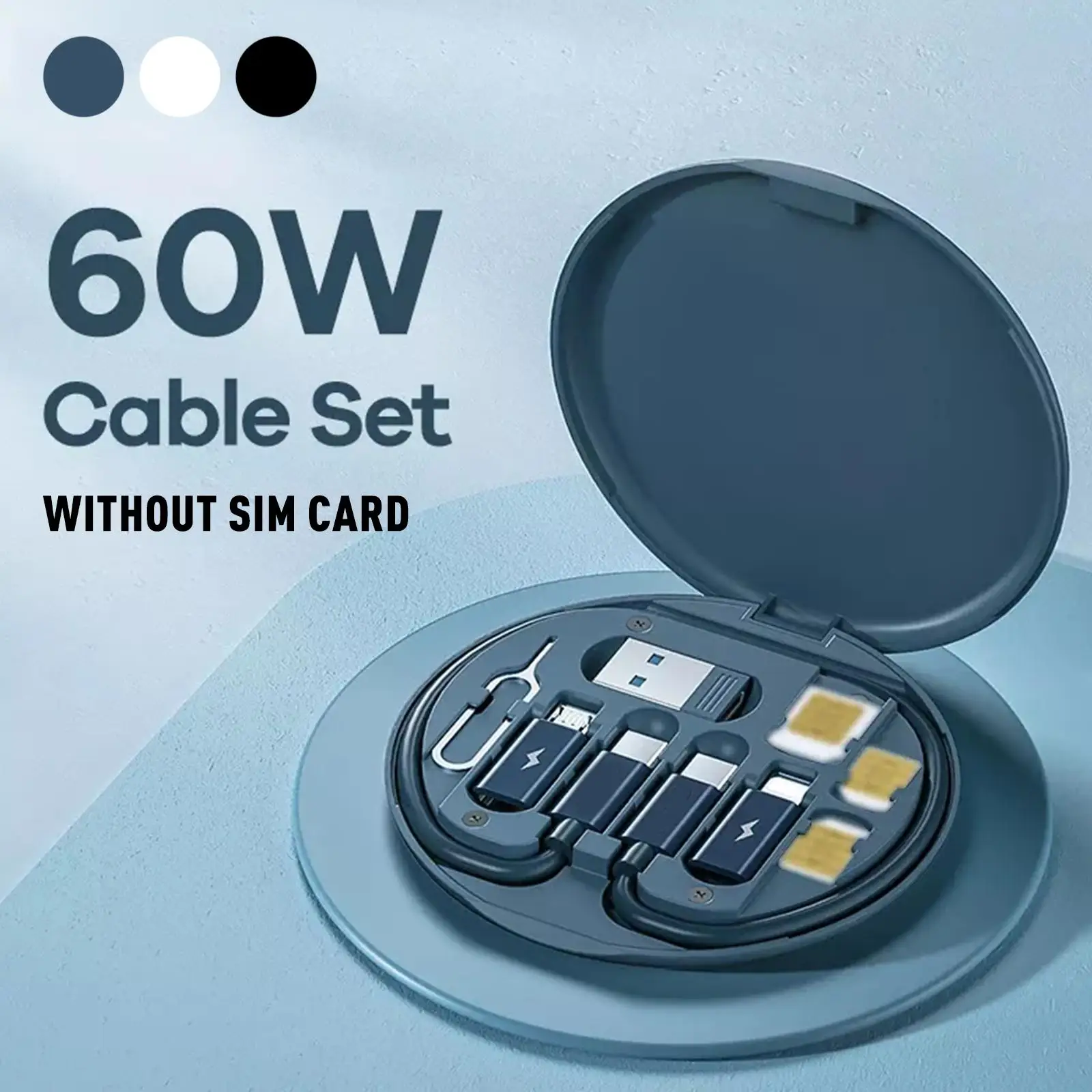 General Multifunctional 60W Type C Data Cable Set Fast Charge For IPhone Chargers Storage Box Card Pin Travel Box Phone Holder