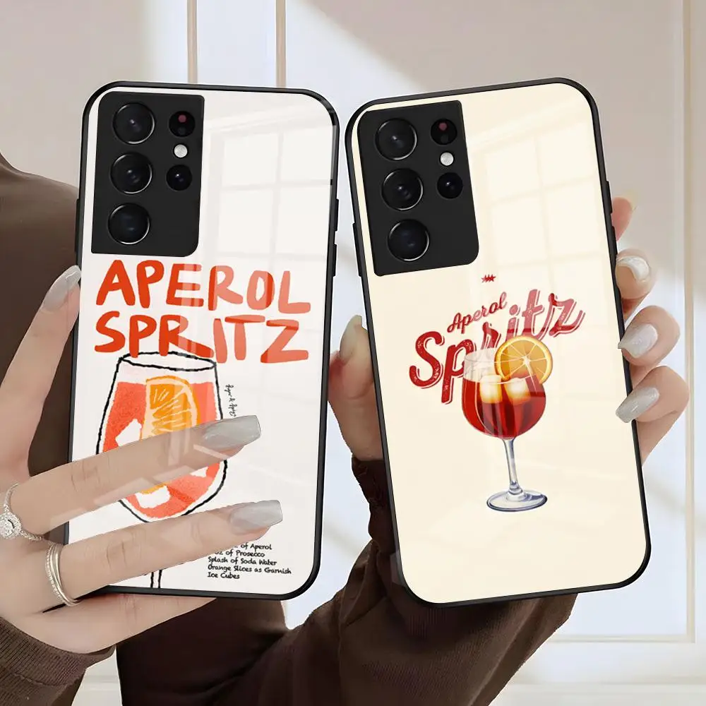 Aperol Spritz Art Print Phone Case For Samsung S26 S25 S24 FE S23 S22 S21 Plus S20 Ultra Note20Ultra Black Glass Cover