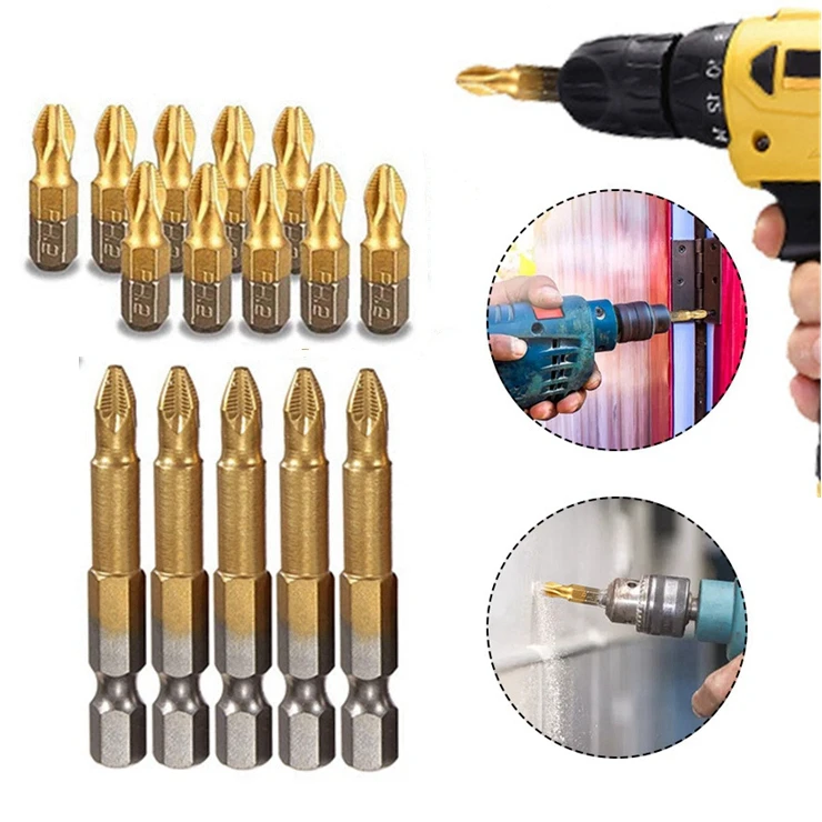 Krachtige 25mm/50mm Titanium Plated Cross Screwdriver Head PH2 Head Hex Screwdriver Household Electric Screw Combination Tools