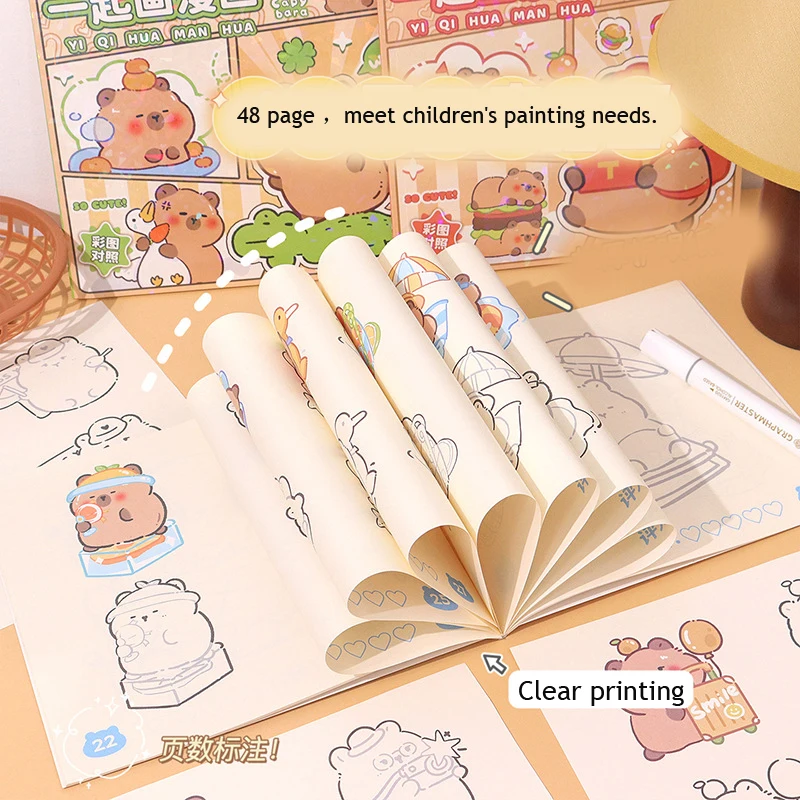 Imagem -02 - Cute Capybara Desenho Notebook Linha Desenho Infantil Copiar Picture Album Stick Figure Livro Graffiti Coloring Book