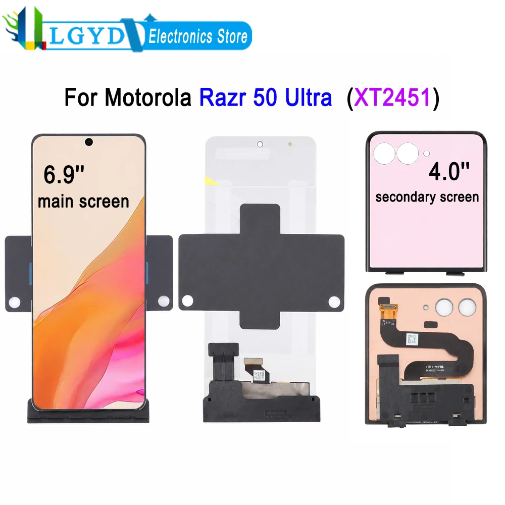 165Hz LTPO AMOLED Screen For Motorola Razr 50 Ultra XT2451, 6.9'' Foldable Main Display 4.0'' Secondary Screen Replacement Part