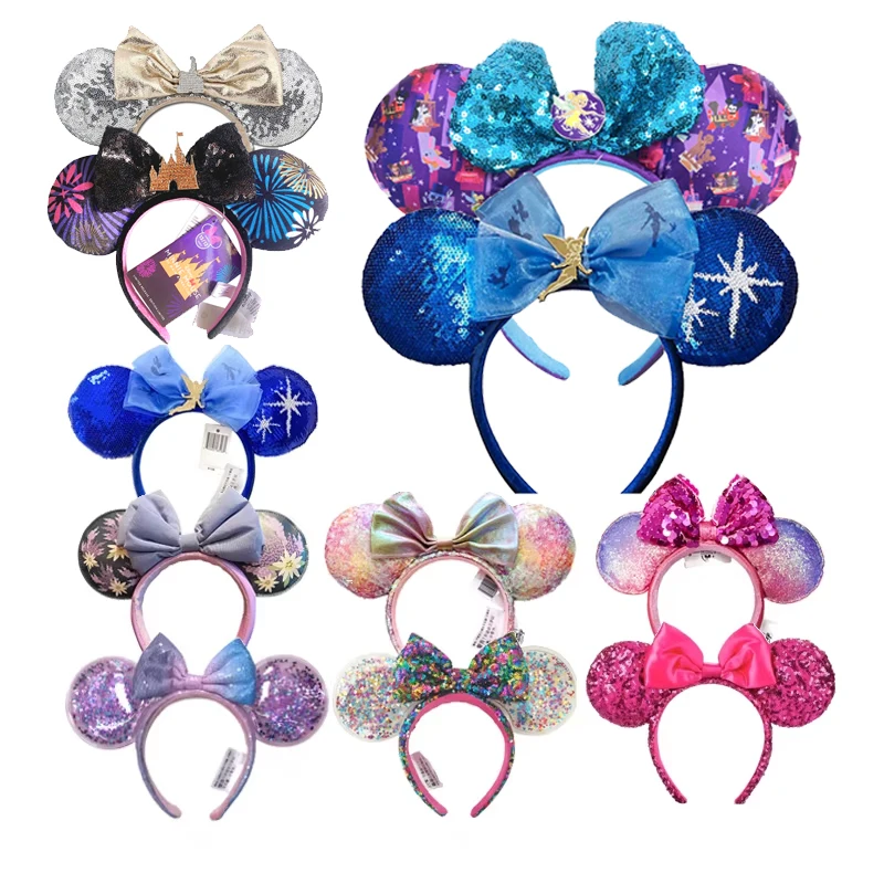 Diadema con orejas de Mickey Mouse de Disney, aro para el pelo con huevos de Pascua, diadema para Cosplay, diadema con lazo grande para niña con lentejuelas Disneyland, decorar