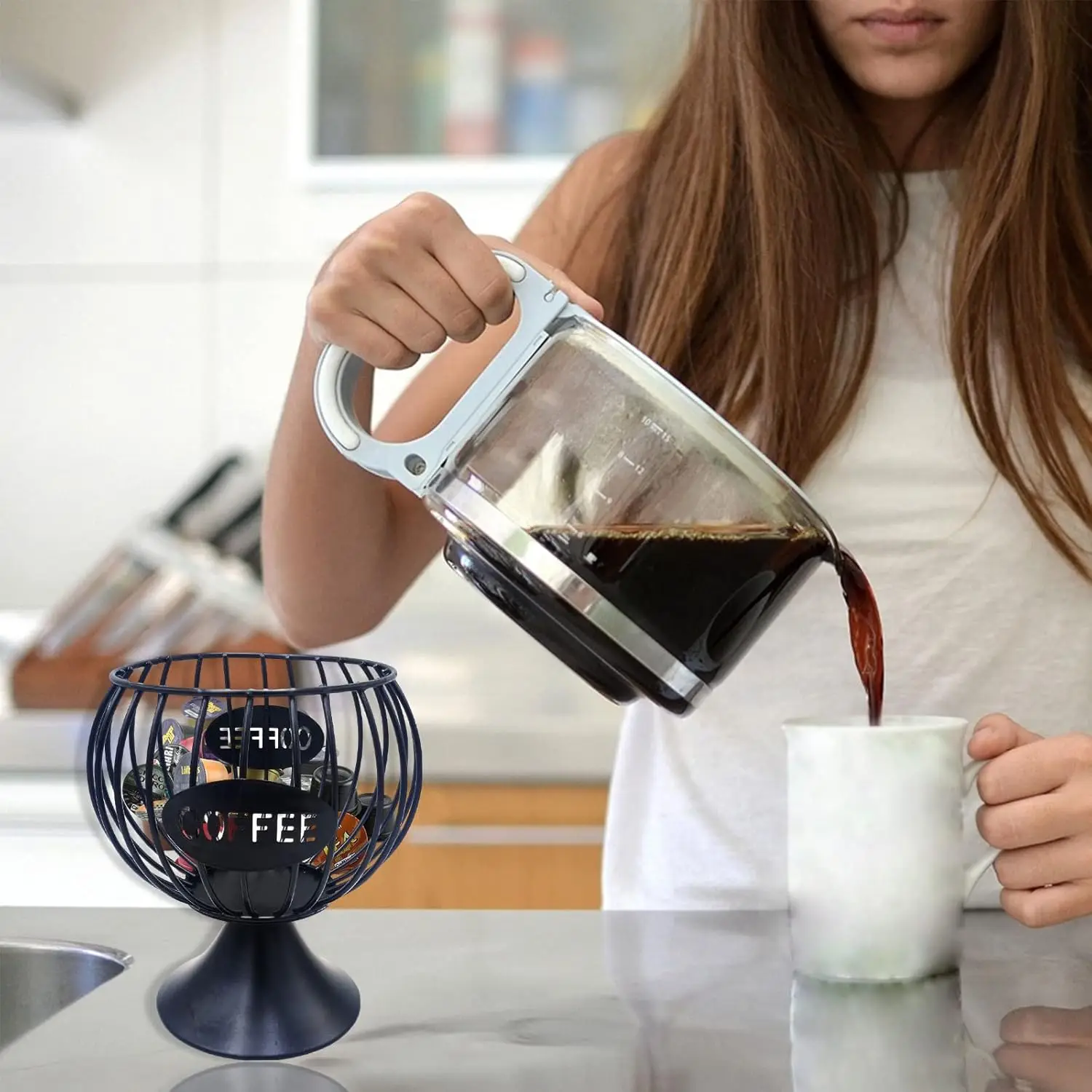 

Coffee Pod Holder, Metal Wire Coffee Pod Organizer, Large Capacity Espresso Pod Holder Basket for Counter Kitchen Cafe (Gold)