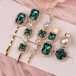 Trendy Sparkly Rhinestone Hair Accessories Square Round Hair Slide Clip Set Green Crystal Barrette For Women Girls