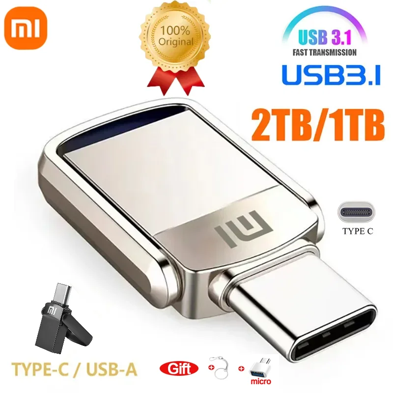 Xiaom U Disk 2TB OTG Metal USB 3.1 Pen Drive 1TB Type C High Speed Mobile Phone Computer Mutual Transmission Portable Waterproof