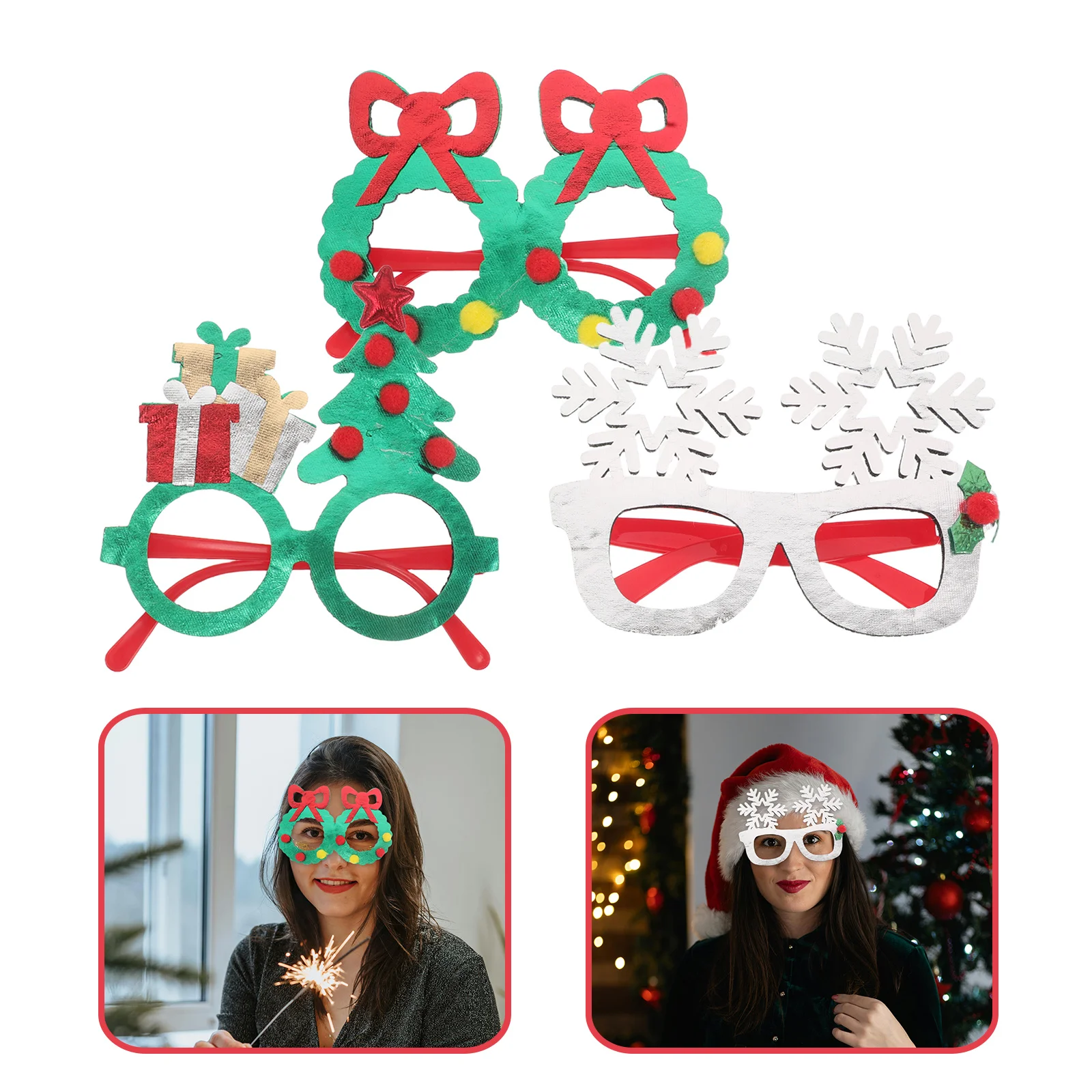 

3Pcs Christmas Party Glasses Snowflake Christmas Tree Frames Xmas Holiday Eyewear New Year Party Supplies Photo Props