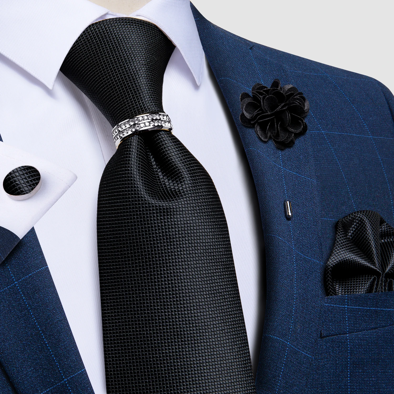Männer Krawatten mit Brosche Pin und Silber Krawatten ring 8cm solide schwarz blau rot lila lila Hochzeits feier Männer Polyester Krawatte Set Geschenk