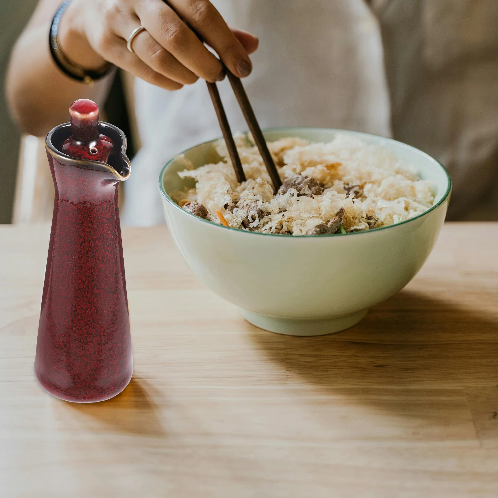 

Ceramic Kiln-Glazed Condiment Bottle Japanese Style Oil Pot Seasoning Container for Home Restaurant Kitchen Use
