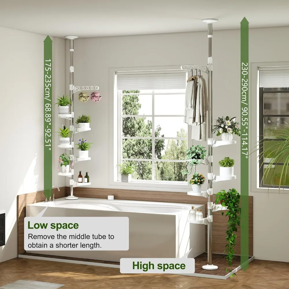 حامل نباتات داخلي مكون من 7 طبقات، عمود توتر زنبركي، رف عرض معدني على شكل زهرة، رف زاوية موفر للمساحة، عاجي #2