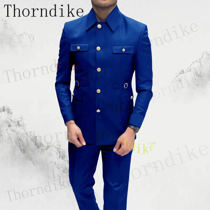 Thorndike Formal Men 2 Pieces Tuxedos Slim Fit Business Suits Groom Royal Blue Tuxedos Wedding Suit (Blazer+Pants)