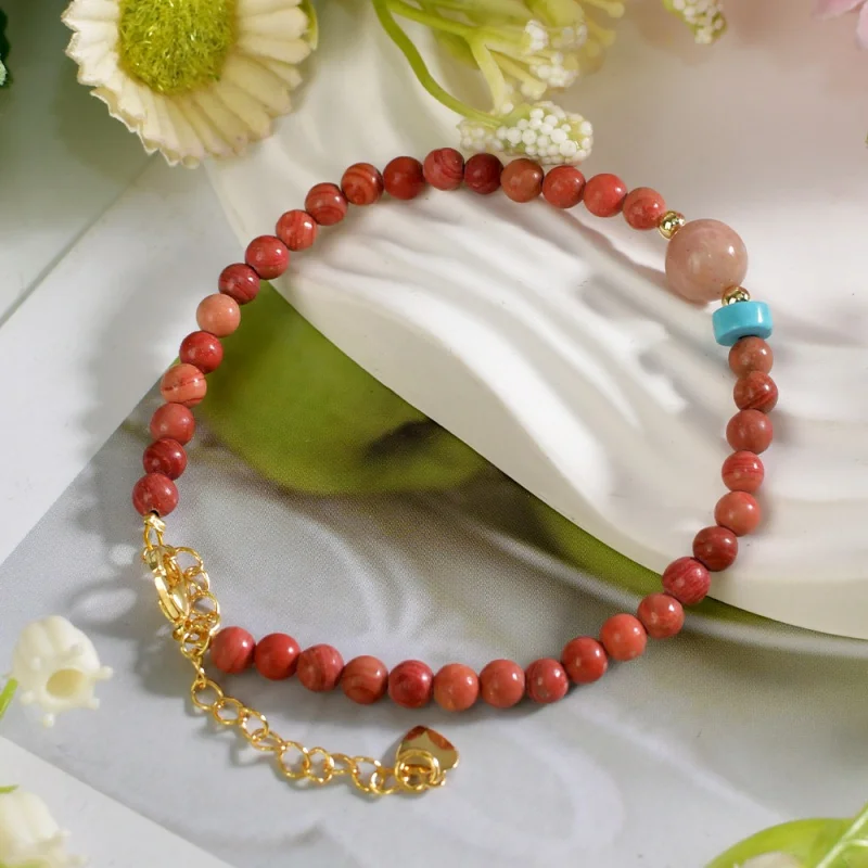 

Natural Small Rice-Shaped Beads Rhodochrosite Bracelet Women's High-Grade New Chinese Niche Rose Stone Bracelet Girlfriend Gifts