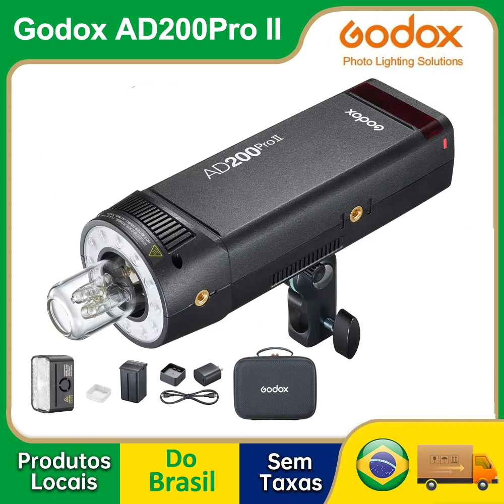 【Do Brasil】 Godox AD200ProII AD200Pro II TTL HSS 2.4G Câmera sem fio Flash de bolso 2980mAh Bateria Modelagem Lâmpada Flashlight Flash