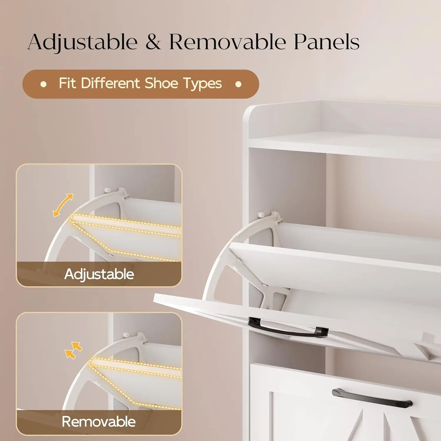 4개의 서랍이 있는 신발 보관 캐비닛, 독립형 신발 캐비닛, 현관용 나무 다리가 있는 슬림 신발 정리함, 흰색