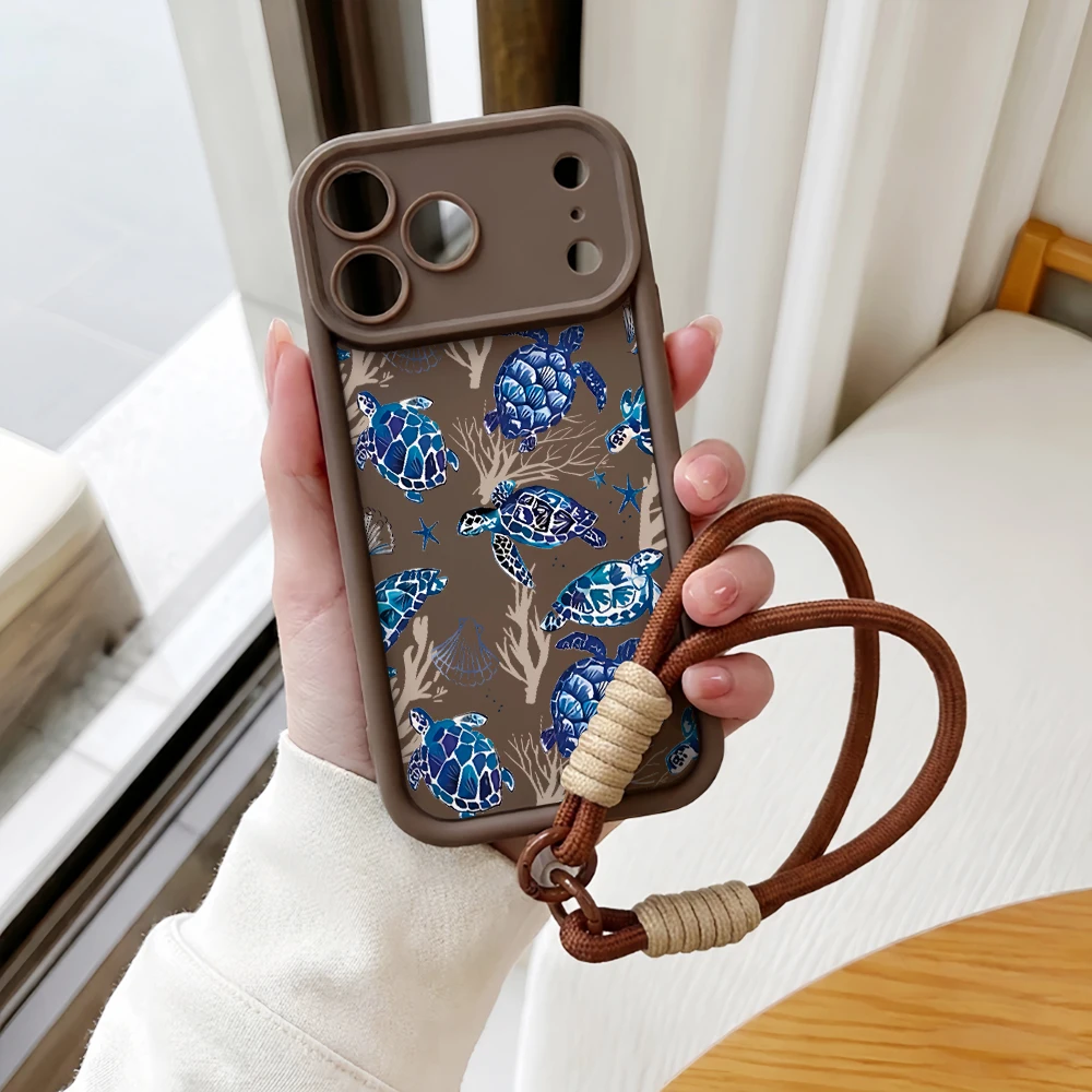 Meeresschildkröten-Ozean-Lanyard-Handyhülle für iPhone 12 13 14 15 16 17 Pro Max 16 15 14 Pro Plus 17E Stoßfeste Matte Silikonhülle – Detail 6