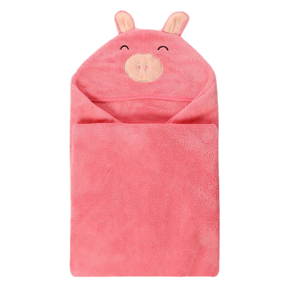 

Cartoon Kids Bath Towel Pink Pig Coral Fleece Kids Bathrobe Children Towel Soft Breathable Absorbent Warm Use