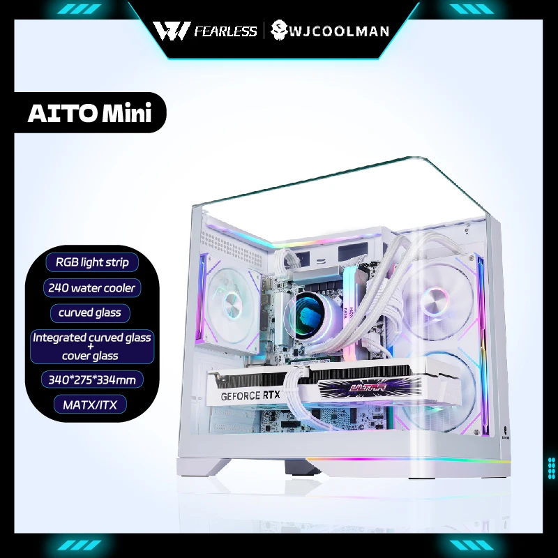 WJCOOLMAN AITO Mini MATX PC case RGB light strip curved glass Sea view room computer case 240 water cooler gabinetes gamer
