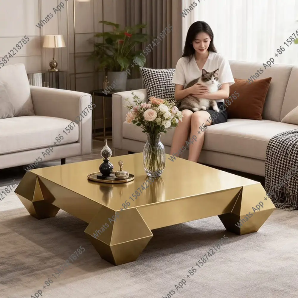 Copper-plated diamond coffee table designer style modern simple special-shaped light luxury living room home style